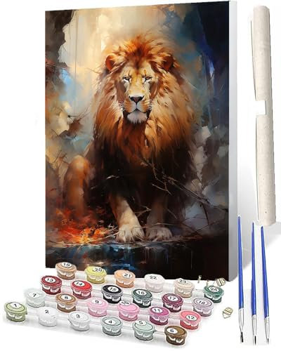WMZPOY Malen Nach Zahlen Erwachsene Malen Nach Zahlen Tiere Anfänger Sitzender Löwe DIY Ölgemälde Leinwand Kit für Geschenke und Home Wand Dekor (40x50cm)