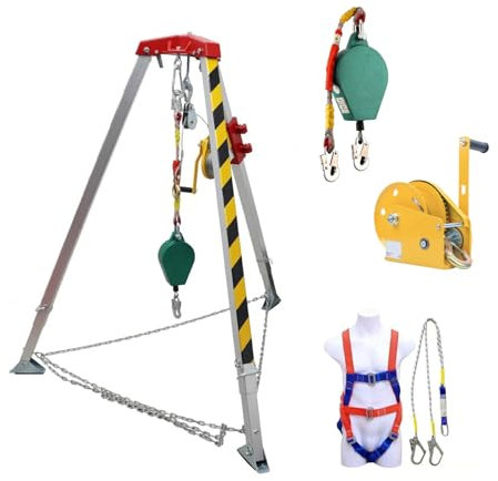 Barricades , Kits de trépied de sauvetage for espaces confinés Trépied de sauvetage avec ceinture de sécurité de treuil et dispositif anti-chute Trépied de sauvetage for égouts/trou d'homme/tuyau sout