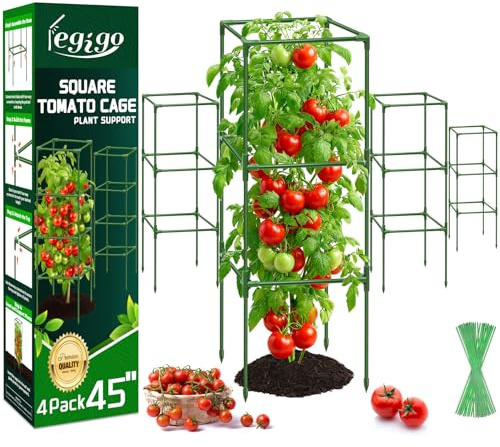 Legigo 2 Stück Tomaten Rankhilfe 115 cm, Stabiler Viereckiger Tomatenkäfig | Verstellbare Pflanzenstützen aus Beschichtetem Stahl für Gurken und Klettergemüse im Garten, in Töpfen und Hochbeeten