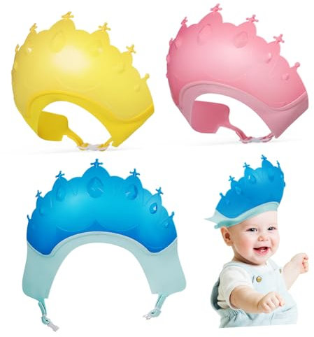JOINPAYA 3 Stück Packung Haarwaschhauben Für Kinder Mit Verstellbarem Ohrenschutz Schutzvisier Und Leichtem Material Badehut Für Babys Und Reisen