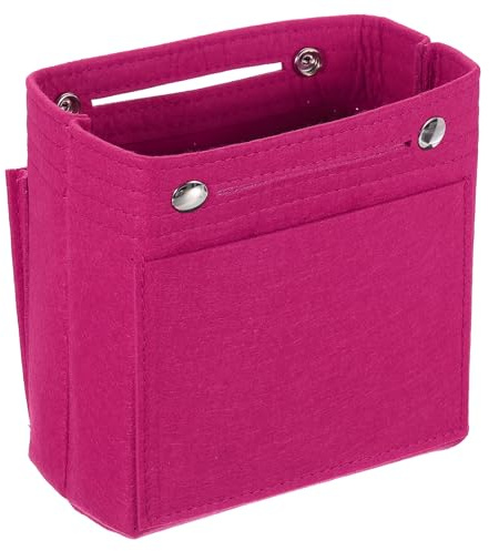 QUARKZMAN väskorganisatör-insats, bärbara filtorganisatör-väskor med tryckknapp, flera fack fickfoder för välvda satchlar, bärväska (7 x 4 x 6,3 tum, rosa