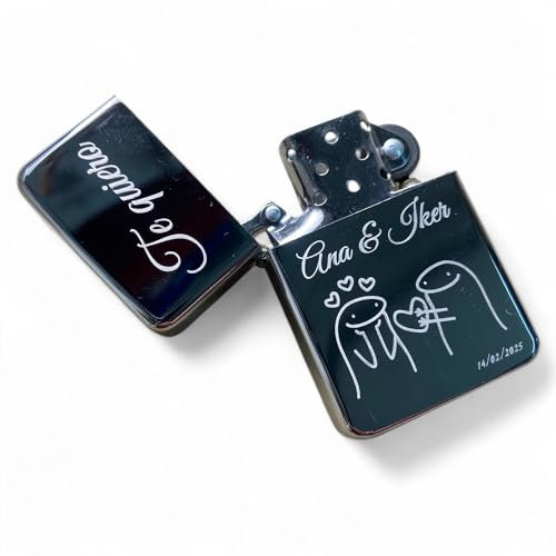 Mechero Personalizado con Grabado Láser Acero Inoxidable, Regalo Romántico para Parejas, San Valentin