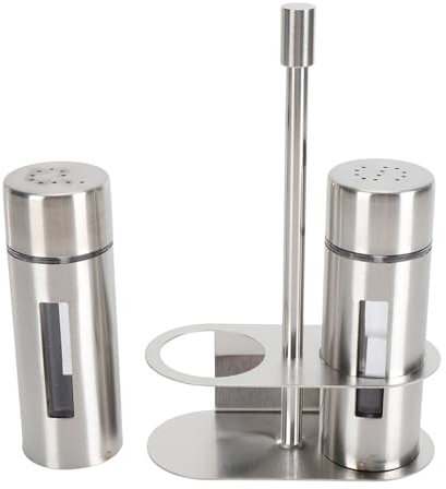 Juego de Salero y Pimentero, Recipiente para Condimentos, Botella de Condimento de Azúcar de Acero Inoxidable 304 con Soporte Base para Cocina Restaurante (Grande)