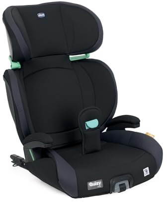 Chicco, Quizy i-Size, siège auto pour enfant 3-12 ans (100-150 cm), Poids 15-36 Kg, Groupe 1/2/3, Avec le système Isofix, inclinable, réglable en hauteur, avec accoudoirs rembourrés, Noir