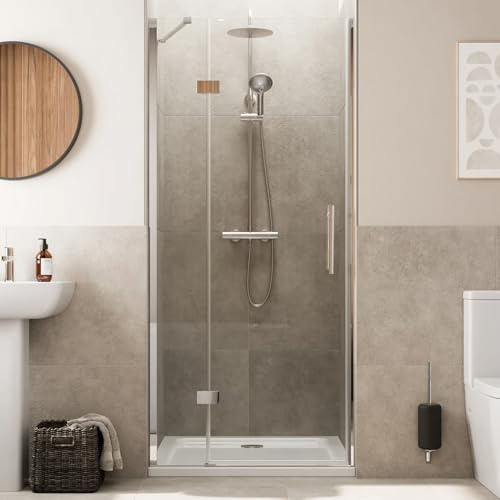Baystone® 900mm Frameless Hinged Shower Door Enclosure 8mm Toughened Safety Glass Reversible Cubicle Doors for Showers, Chrome