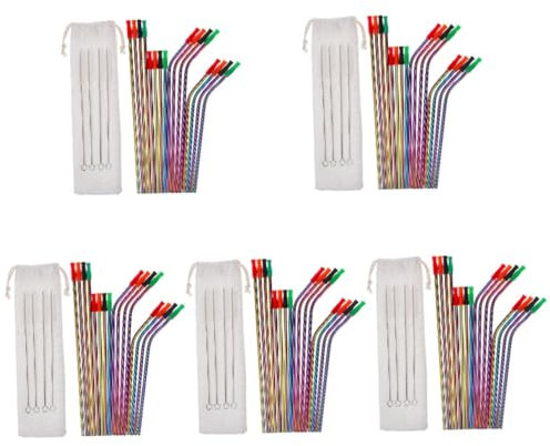 TOPBATHY 5 Ensembles Pailles Avec Embouts En Silicone Pailles Pliables Pailles Réutilisables Pour Café Glacé Avec Étui Pochettes Pliables Pour Boissons Bar À Cocktails 16 pièces * 5