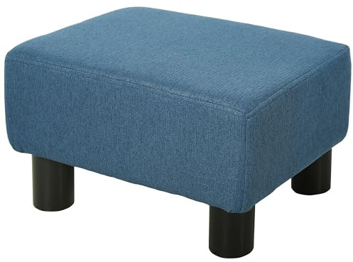 HOMCOM Reposapiés de Salón Taburete Bajo Tapizado en Lino Otomana Rectangular con Estructura de Madera para Sala de Estar Dormitorio Azul Oscuro