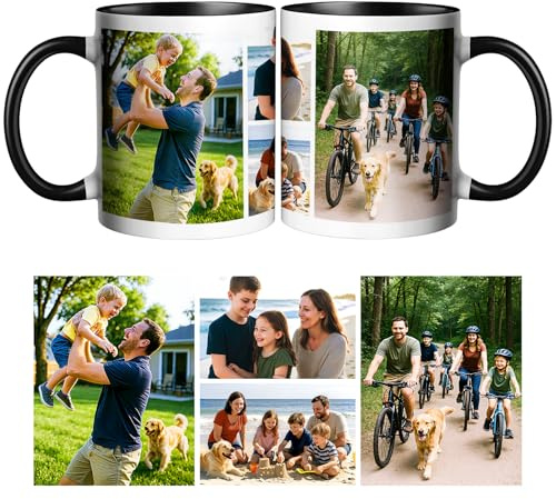 CWYW Personalised Coffee Mug with Photo Custom Picture Logo Mug Photo Collage Personalized with a 4 Photo Novelty Custom Gift for Family, Friends, Birthday