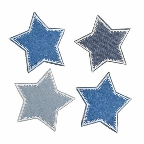 Wjelet 4 Stück Aufbügeln Star, Stern Patches Denim Blau,Flicken zum Aufbügeln Bügelflicken Für Jeans,Kleidung,Jacken,T-Shirts,Hüte,Rucksäcke