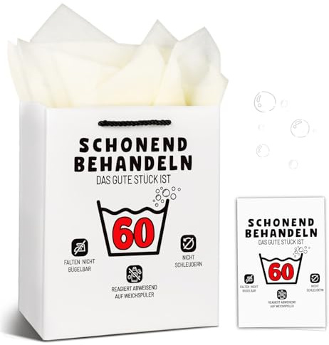 TUZELIYA Geschenktüten Geburtstag mit Henkel - Geschenktasche mit Seidenpapier und Geburtstagskart - Geburtstagsgeschenk Verpackung 22x10x26cm - Schonend Behandeln 60. Geburtstag