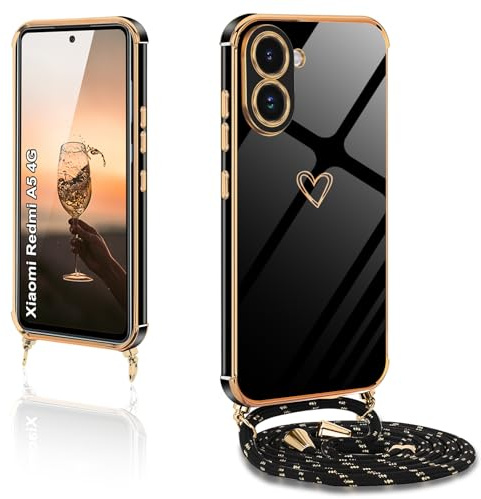XCYYOO Coque pour Xiaomi Redmi A5（6.76 x 3.06 x 0.33 in） avec Cordon, Coque de Protection avec chaîne, Motif d'amour, Design galvanisé, en Silicone Anti-Chocs