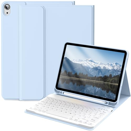 IAMKHO Keyboard Case for iPad A16 2025 / iPad 10th Generation 2022, Blue | for iPad A16 11th Generation 11 inch, iPad 10th Gen 10.9 inch, Pencil Holder, Detachable Folio Stand Bluetooth Keyboard Cover