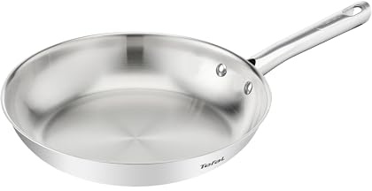 Tefal Duetto On Bratpfanne 24 cm, unversiegelt, dicker Wärmediffusionsboden, Komfort-Griff, langlebig, für alle Herdarten geeignet, Edelstahl, B8660434