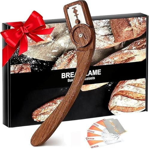 JYSDCXC Bäckermesser Set mit 5 Klingen,Magnetisch Brotmesser Brot Bäcker Cutter,Baguettemesser für präzises Verzieren von Brot & Teig(Gebogener Griff)