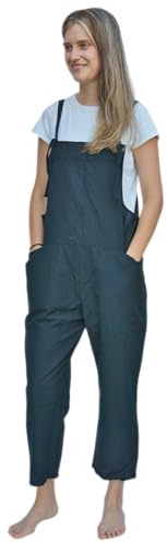 JUNKIRI Salopette Elegante Bohemien in Cotone, Realizzata a Mano in Nepal, Tuta Larga a Gamba Ampia, Jumpsuit, taglia unica (IT, Testo, Taglia unica, Regular, Regular, Nero)