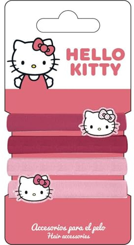 Hello Kitty Haargummis für Mädchen, 4 Stück, elastisch, verziert mit Hello Kitty-Figuren in Rosatönen