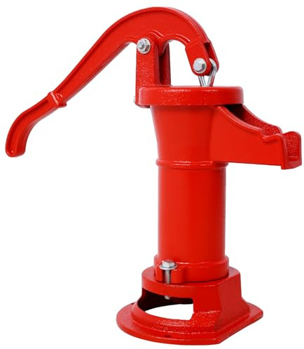 LuckyNote Operated 25 ft. Antique Pitcher Hand Water Pump, Red Inlet pipe diameter:1-1/4 NPT Maximum Volume:12oz.Per stroke