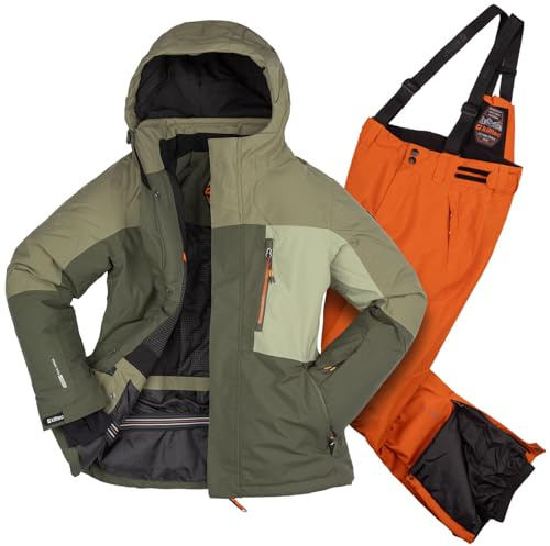 Killtec Jungen Skianzug Größe 164 wasserdicht 10.000 mm Wassersäule - Skijacke olivebraun milchkaffee, Skihose orange terra