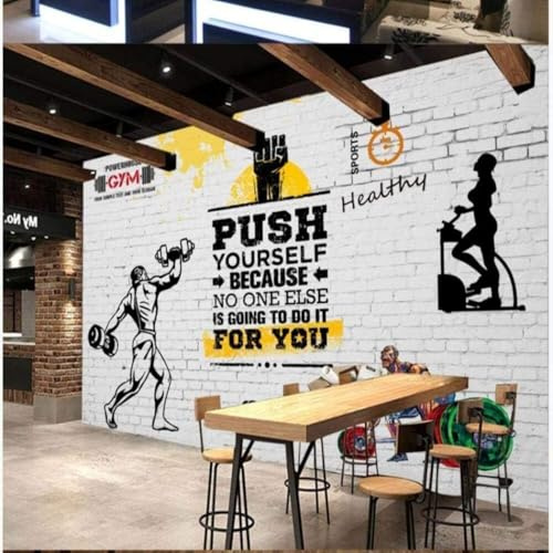 XLMING Nostálgico Retro Deporte Gimnasio Levantamiento De Pesas Pared De Ladrillos 3D Papel Pintado Tapiz Textura de Seda Oficina Comedor Sofá Dormitorio Sala Estar TV Fondo Pantalla-430cm×300cm