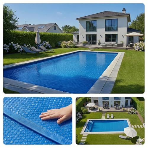 EDG by AQUALUX INTERNATIONAL Bâche Solaire Premium 1000x500 cm, Rectangulaire, Bordée Périmètre, 500 Microns, Bleu, Couverture Piscine, 10x5m, Polyéthylène à Bulles, EDG Premium