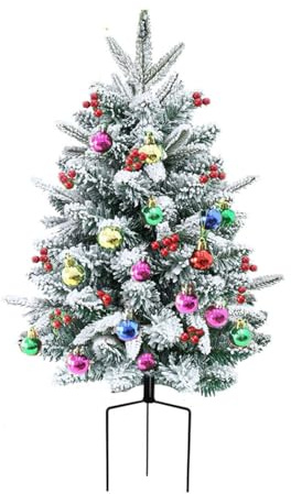 Sapin De Noël Réaliste | 75 cm Neige Artificielle Floconnée Piquet pour Fêtes - Décoration Extérieure avec Éclairage pour Sapin | Idée Cadeau Fête des Mères Extérieur Allée Porche Jardin Fête