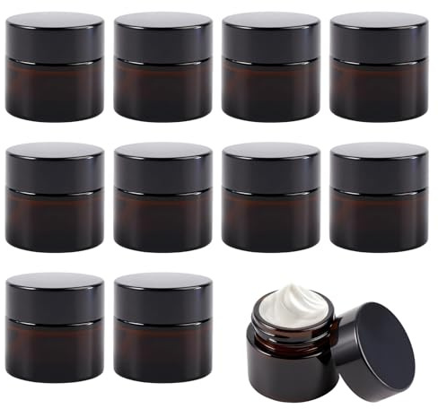 10 stycken bärnsten glas tom krämburk, 10 ml tomma salvburkar | glas, brunt glas degel med lock, krämburkar för fyllning, för kosmetiska krämer lotioner eteriska oljor påfyllningsbara