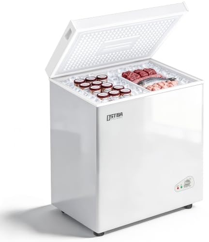 YASHE Congélateur coffre 150L, pose libre, Blanc | 2 paniers amovibles, 6 niveaux de température, faible consommation d'énergie et fonctionnement silencieux de 45 dB