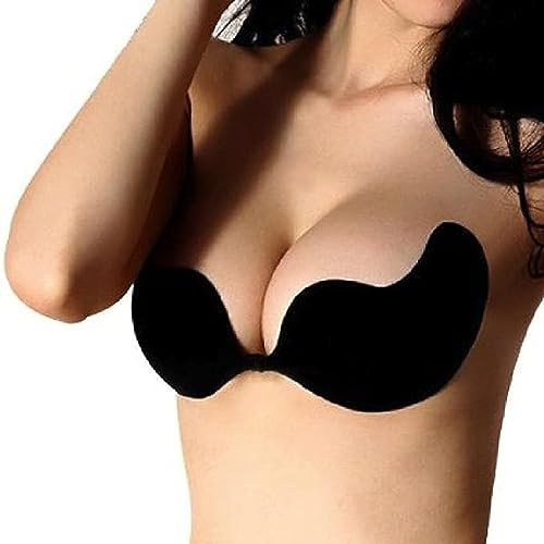 FLORATA Ladies Sexy Reusable Invisible Strapless Self Adhesive Push-up Bra Stick On Gel Backless Silicone Bras for Women, Mango Black, B