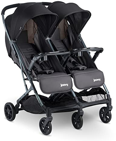 Joovy Kooper X2 Doppelter Kinderwagen, leichter Kinderwagen, kompakt zusammenklappbar mit Ablagen, grau