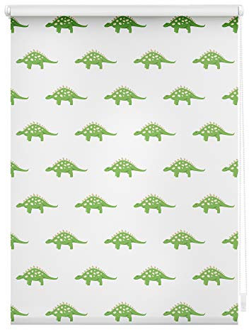 Lichtblick Klemmfix Tageslicht-Rollo mit Motiv, ohne Bohren, Blickdicht, Seitenzugrollo, Made in Germany, Dinos - Grün 90 x 150 cm (B x L)