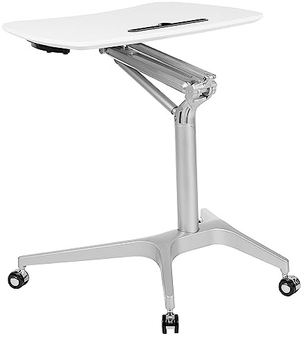 Flash Furniture Gia Mobiler Schreibtisch zum Hinstellen, ergonomischer Computertisch mit 71 cm Breite Oben (Verstellbarer Bereich 73,7 cm – 104,1 cm), Weiß