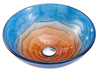 XMZFQ Badezimmer-Behälter-Wannen-runde Glas-Bassin-Wannen mit Montagering, handgemachte Glaskunst Schüssel Sink,B