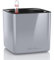 LECHUZA Cube Glossy 14 hochwertiger Pflanzwürfel mit Stick -Bewässerungssystem, Titanium dust highgloss