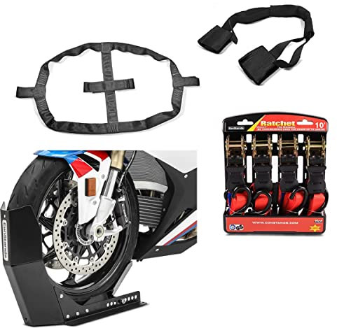 Motorradwippe Set passend kompatibel mit Custombikes DH513 mit Fixiergurt und Spanngurt ConStands sw-rot