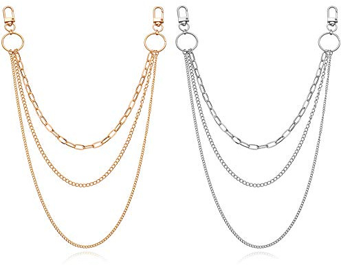 Plzoslly 2 Pieces Belt Chains Jeans Chains for Men Women, Stainless Steel Wallet Chain Hip Hop Pants Chain Pocket Chain for Wallet, Jeans Pants, Belt, Handbag