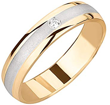 Ardeo Aurum Damenring Trauring aus 375 Gold Bicolor Gelbgold Weißgold mit 0,02 ct Diamant Brillant massiv Ehering Verlobungsring Modell 132 Größe 59