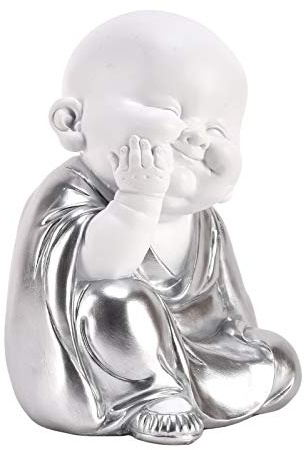 Widdop HESTIA HE1675 Baby Buddha Kind Zen Geschenk Ornament Hände am Kinn Silber und Weiß