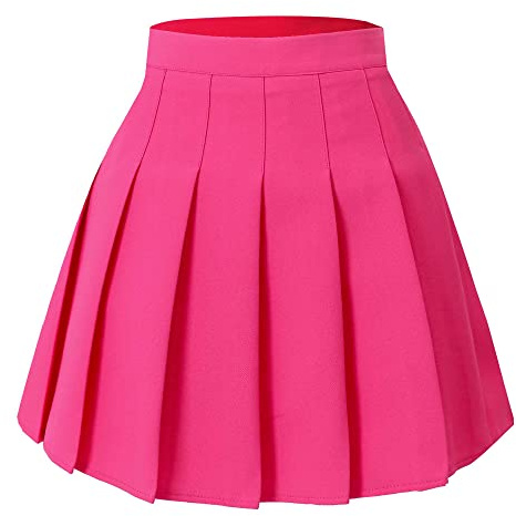 Hoerev Jupe Patineuse Courte plissée à Taille Haute pour Femme et Fille, Rose, 36