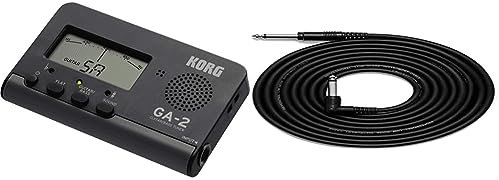 KORG GA-2 Pocket Digital Tuner for Guitar & Bass and Guitar Cable - Bass Keyboard E-Drums Instrument Lead - Straight/Angled - 6.35mm 1/4 Jacks - 3m Cable - TIGER GAC42