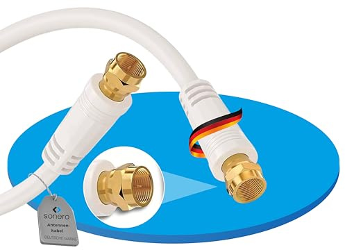Sonero TV Sat Kabel F-Stecker, Koaxialkabel TV, 4-fach geschirmt, 7,5m weiß | TV Satkabel für Sat Receiver, Fernseher, DVB-S Geräte und Media Player SAT F Stecker Anschluss zur Signalübertragung