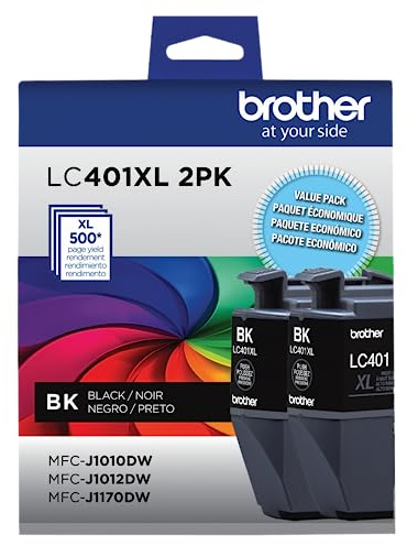 Brother Genuine LC401XL2PKS High-Yield Black Ink Cartridge Value Pack (2), Original Ink Replacement cartridges, Ink for Brother Inkjet Printers MFC-J1010DW, MFC-J1012DW, MFC-J1170DW