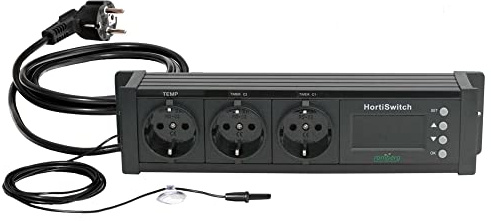 Romberg Thermostat HortiSwitch 3.0 | Thermostat à Commande numérique avec minuterie | Capteur de température | 3 Prises | 30 x 13,5 x 5,5 cm