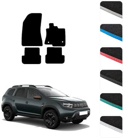 GCM - Car Floor Mats for Dacia Duster 2024 to Present Full Coverage Floor Protection - Anti Slip & Fit Car Mat with Clips Easy to Clean Car Carpet for All-Weather- Grey Edging, Carpet