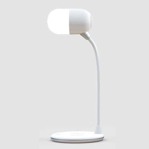AUSUKY Lampada da tavolo 3 in 1 con caricatore wireless Qi 5 W Bluetooth Speaker USB Dimmerabile Comodino Luce (bianco)