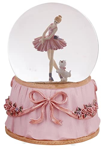 Singeek Ballerina Snow Globe Plays Swan Lake Ballet Tune,Christmas Music Snowglobes Ballet Recital Gifts (Dancer with Puppy)