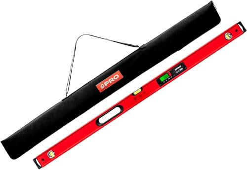 PRO900 Niveau Electronique 120cm avec 2 écrans LCD et pochette - Niveau à bulle numérique avec mémoire de mesure jusqu'à 19 résultats - Indice de protection IP65 - Couleur Rouge