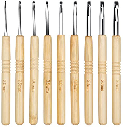Häkelnadel Set 9 Stück Ergonomische Stricken Nadel, Holzgriff zum Häkeln, Crochet Hooks, extra leichte Stricknadeln für Anfänger und Häkelgarn (2.0/2.5/3.0/3.5/4.0/4.5/5.0/5.5/6.0mm)