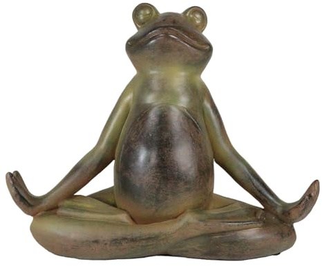 Ebros Gift Statue de jardin en forme de grenouille rustique, zen, méditation, yoga, grenouille, sagesse, koan, 35,6 cm de long
