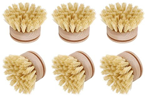 Wlauqueta Dish Brush, Dish Brush, 6 Replacement Brush Heads Wooden Dish Cleaning Brush Rechargeable Beech Kitchen
