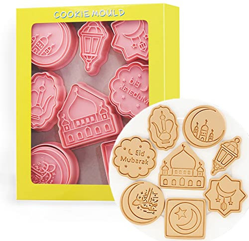 Tuxxzis 8-Pcs Eid Mubarak Cookie Cutters Set 3D Islamic Ramadan Cookie Cutter for Baking Eid Mubarak Ramadan Favors and Supplies